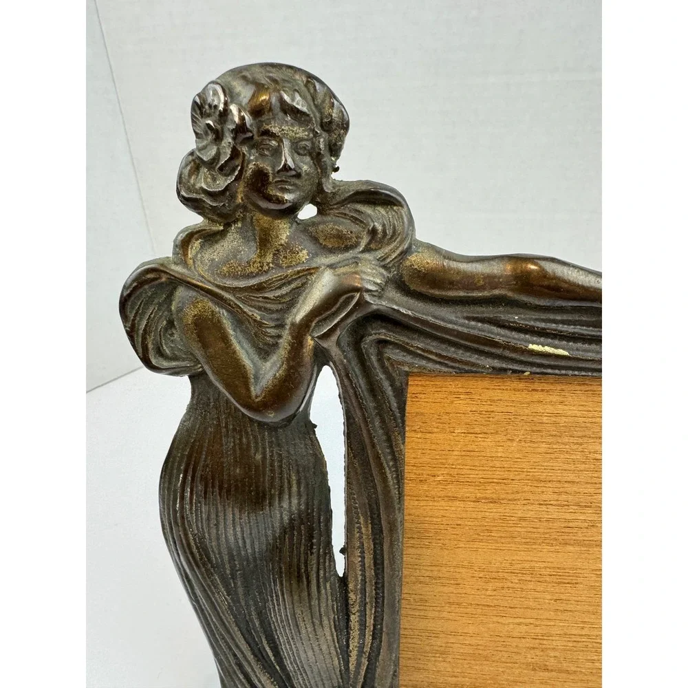 Vintage Art Nouveau Bronze Metal Woman Picture Frame Ornate Belle Epoque Style